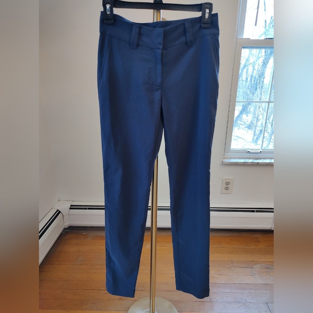 Eileen Fisher Navy Blue Tapered Full Length Dress Pants Pockets Zip Up XXS